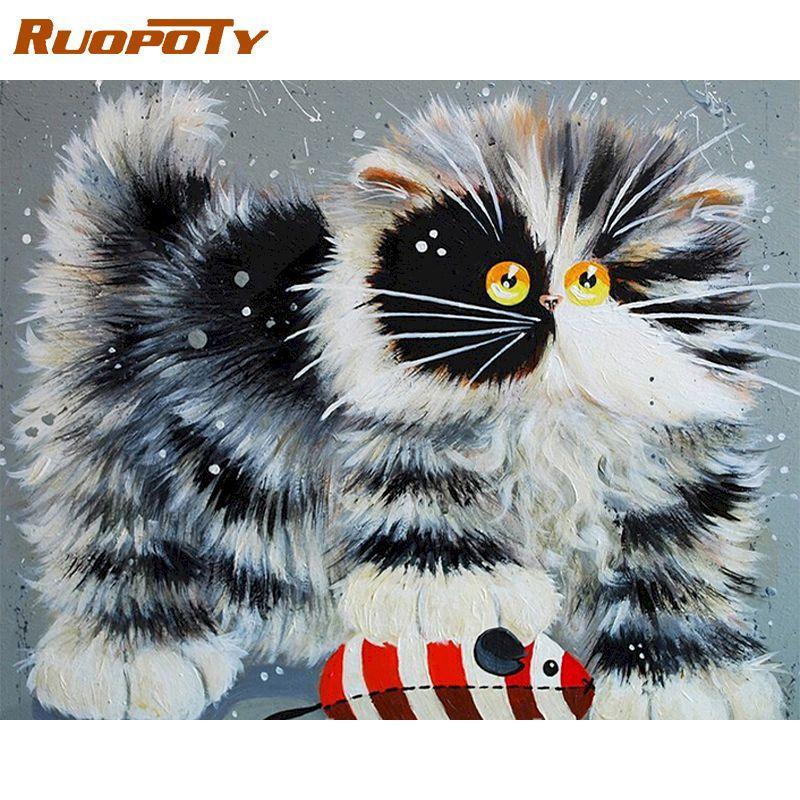 RUOPOTY Frameless Diy Paint By Numbers Animals Kit Acrylic Wall Art Picture By Numbers Canvas Painting For Home Decoration Arts