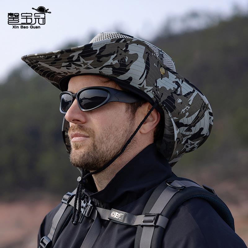 9227 new outdoor mountaineering fishing hat summer men's sunscreen visor hat big brim shawl bucket hat