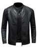 Men's PU Leather Motorcycle Jacket, Casual Retro Stand Collar Outerwear