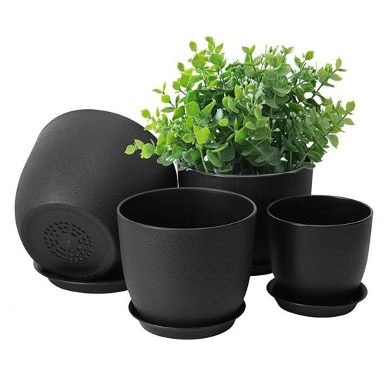 Flower Pot with Saucer Plastic Plant Pot with Drainage Holes Modern Decorative Planter