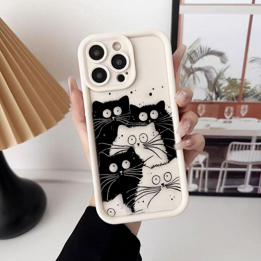 Funny Black Cartoon Cat Phone Case For iPhone Apple 17 AIR 16 16E 11 12 13 14 15 XR Plus Pro Max DIY Case TPU Shockproof Cover