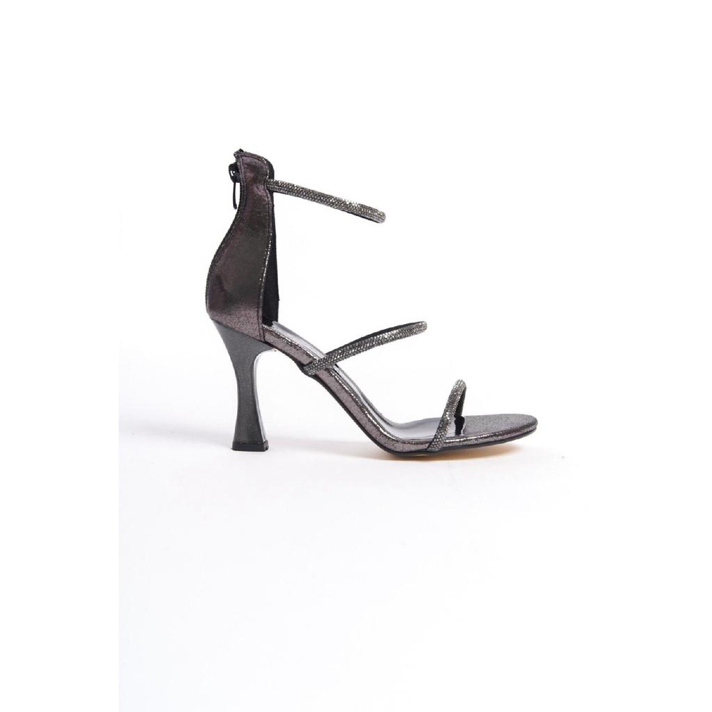 Marta Model Silver Sultan Stone Ribbed Heeled Stiletto