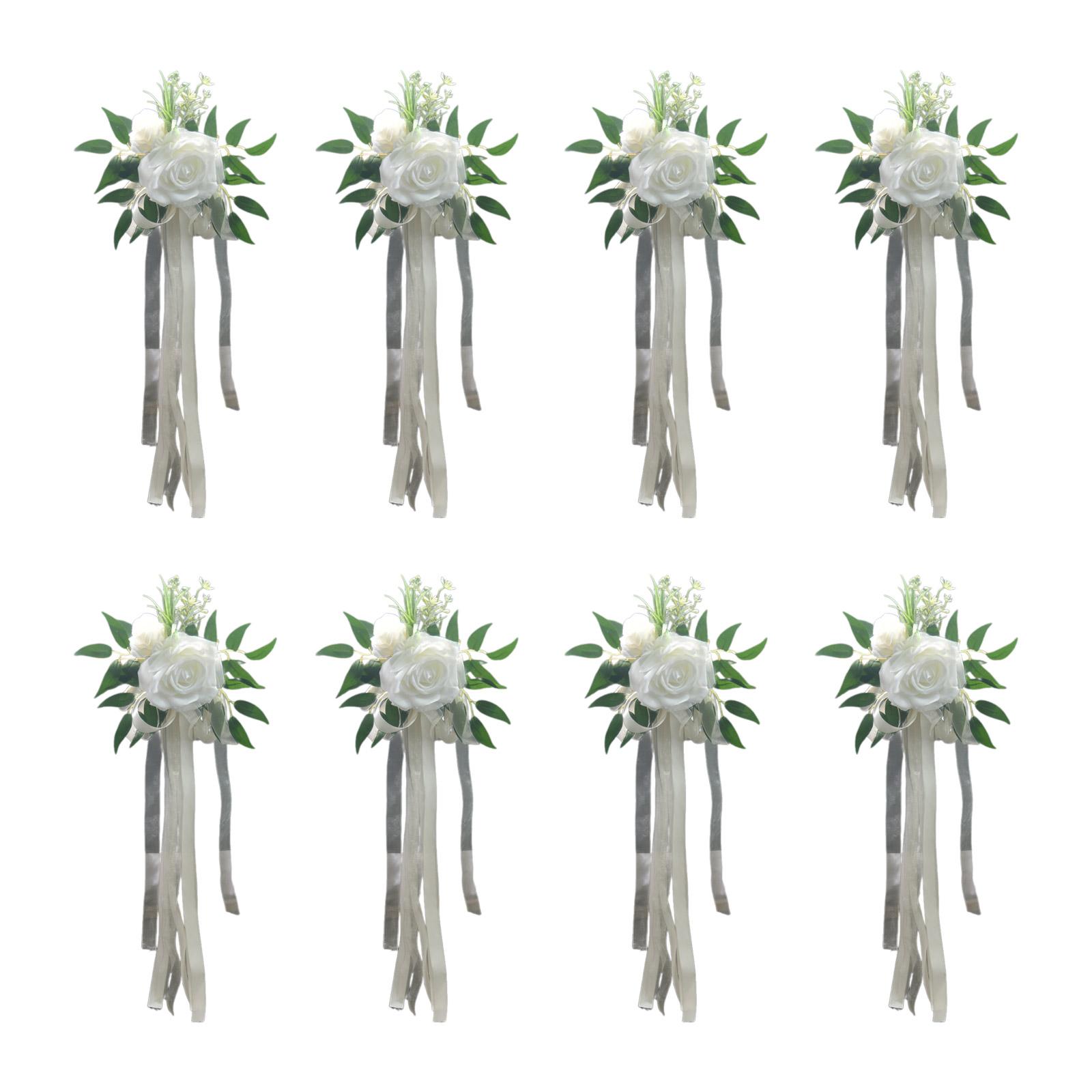 6 шт. элегантных белых искусственных цветов для стульев, скамеек, цветочных украшений с лентами для свадебных аллей и вечеринок 1