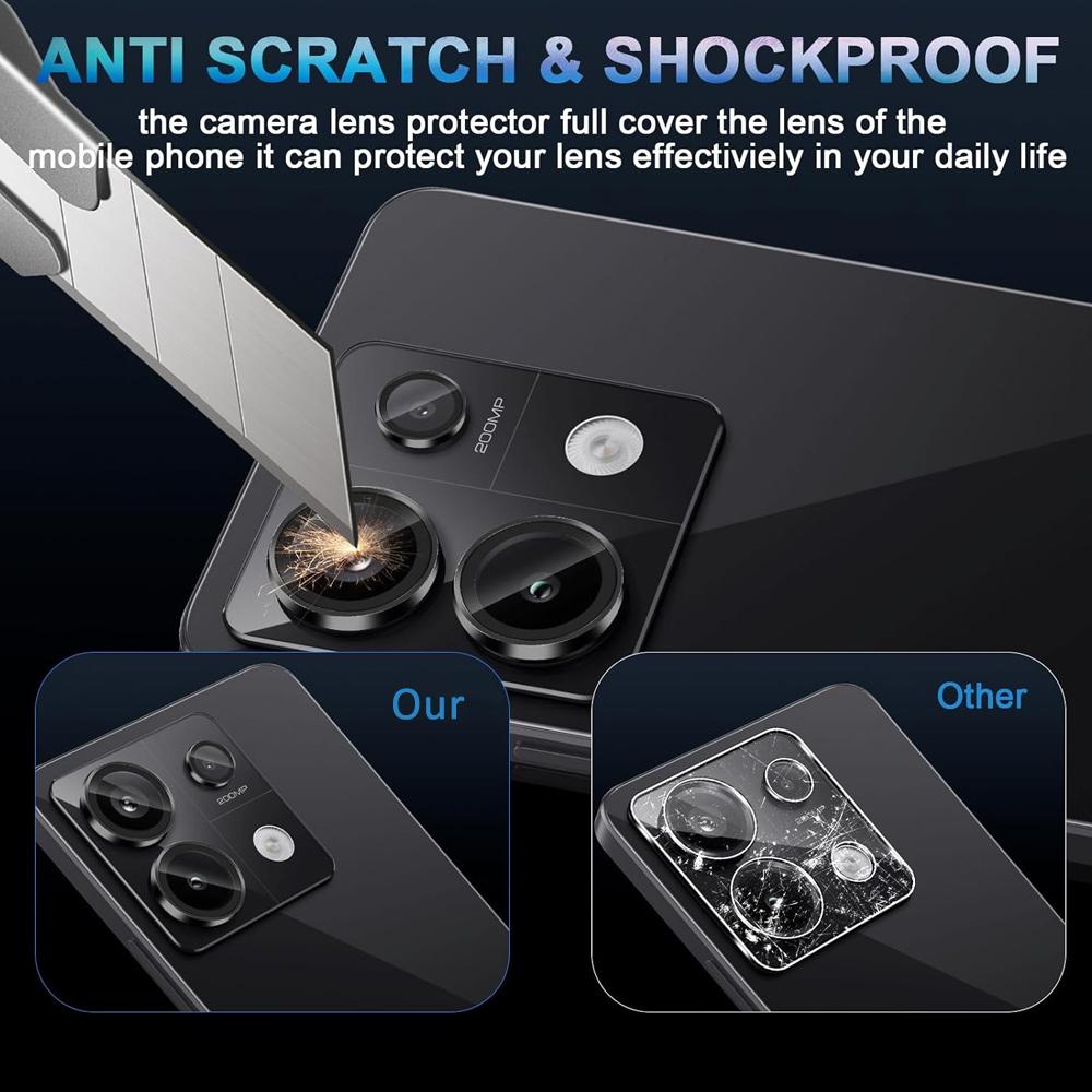 2PCS Black Metal Ring+Tempered Glass Camera Lens Protector for Redmi 15 15C 4G/5G Camera Tempered Glass Film