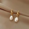 French Baroque Special-Shaped Pearl Pendant Earrings Women'S Niche Fashion Versatile Design Sense Knotted Earrings Earrings