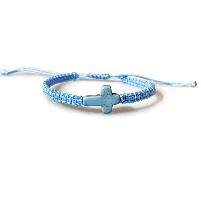 Unisex Holiday Gifts Hand Weaving Anklets Adjustable Couple Bracelets Turquoise Cross Bracelet Women'S