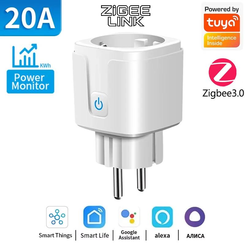 Tuya WiFi or Zigbee Smart Plug EU 16A/20A Timer Energy Monitor Socket for Home Automation Appliances Alexa Google Voice Control