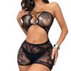 European and American Women's Sexy Lingerie with Mesh Straps Exposed Navel Hollowed Out Bikini and Midnight Passion Set
