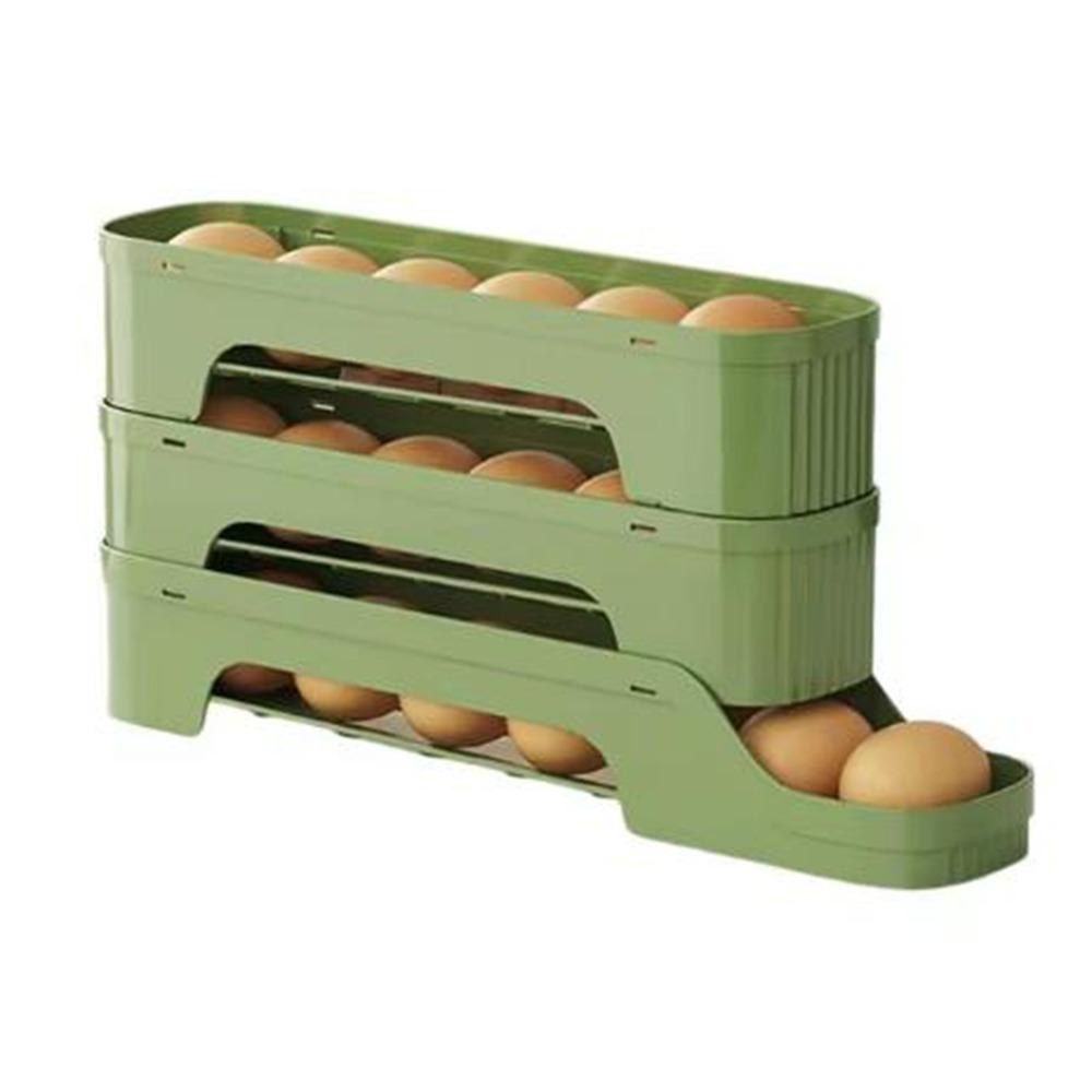 Large Capacity Auto Rolling Egg Organizer Plastic Egg Storage Box Portable Egg Roller Rack  Kitchen