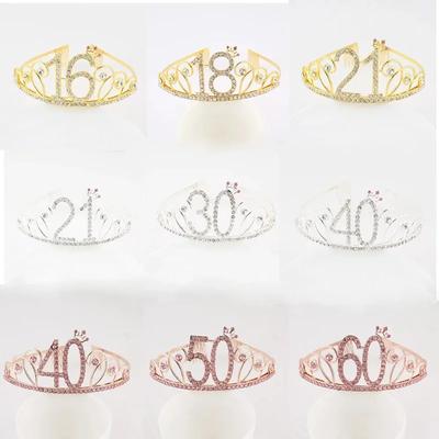Metal Crown Headband Princess Tiara Crown Cake Decorating Women Girls Anniversary Party Decoration 30th 40th 50th 60th 18th