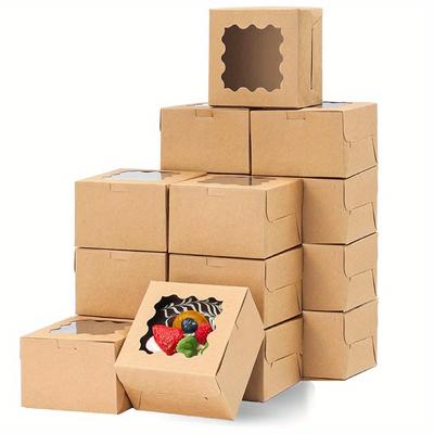 1 sett/ 50 stk brødboks med vindu, minikakeboks, snackboks, konditorboks, dessertboks, kakeboks, minipai, kake-cupcakeboks (brun)