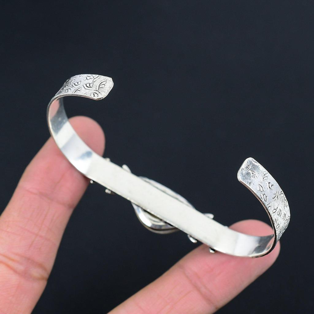 Womens Day Sale Natural Maligano Jasper Sterling Silver Flower Sister New Bangle