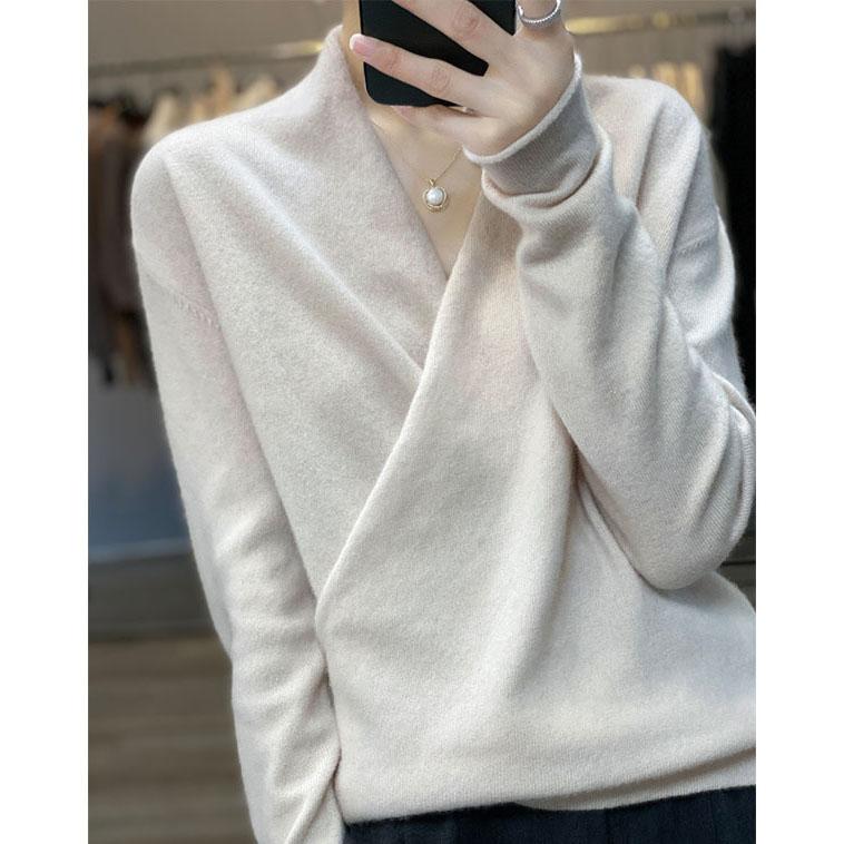 Zima Jesień Kaszmir Dzianinowy Top Wełniany Kimono Sweter Damski Luźny Sweter z Dekoltem w Serek