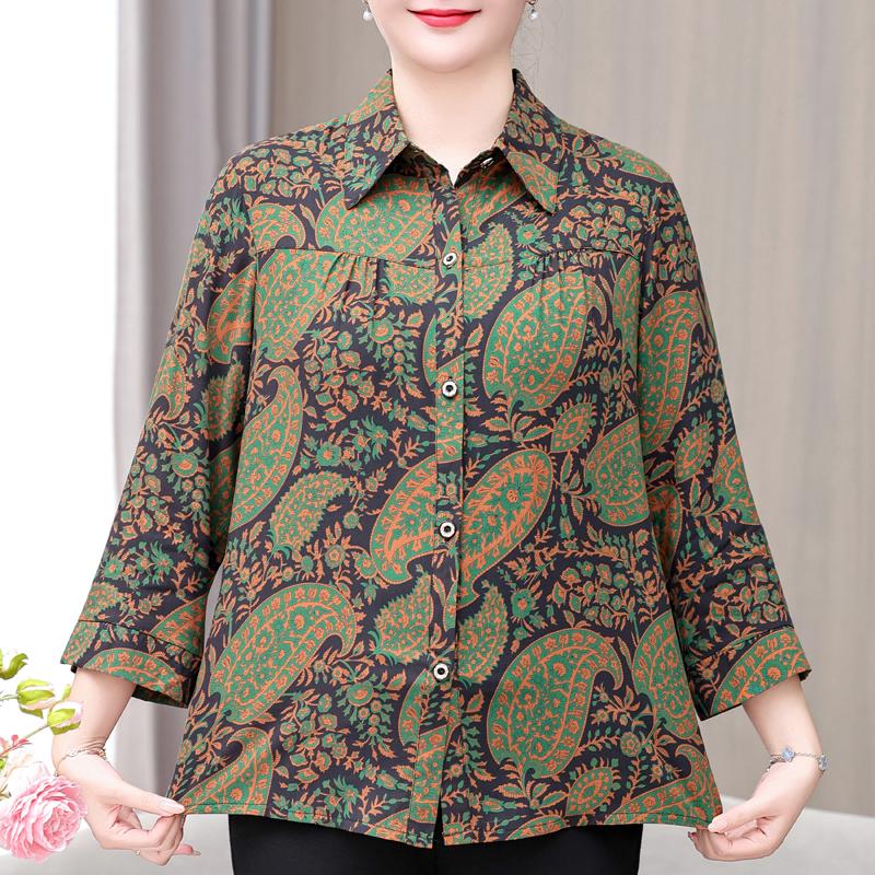 Women's Plus Size Floral Print Blouse – 3/4 Sleeve Button Down Casual Shirt (Sizes XL-6XL) for Middle-Aged Ladies