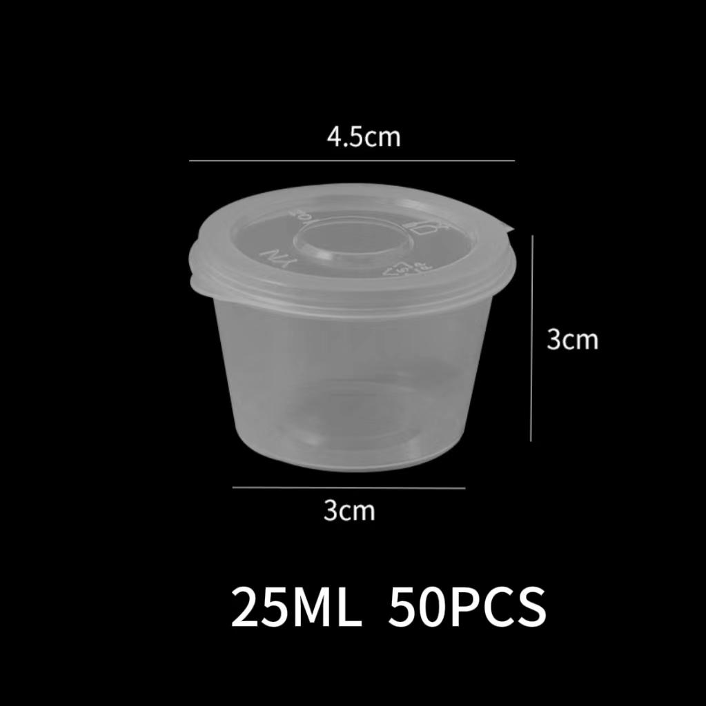 50/100 PIÈCES 25 ml Tasses à emporter jetables en plastique Contenants Boîte de rangement pour sauces épices Avec couvercles Outils de cuisine maison