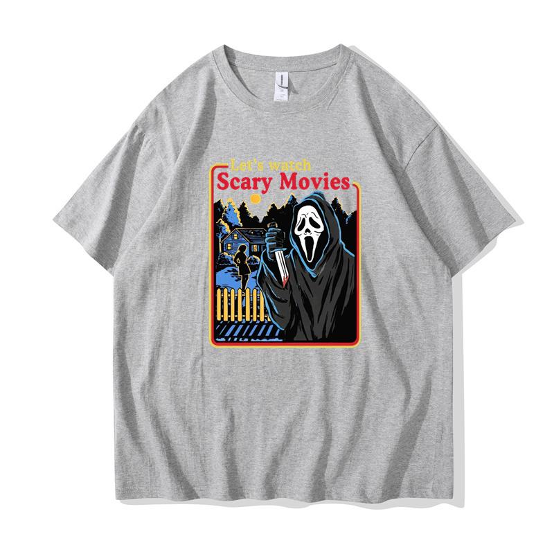 

Vintage Lets Watch Scary Movies Screams Horror T-Shirt Men Crewneck 100% Cotton T Shirts Short Sleeve Tee Shirt Classic Clothes 3XL