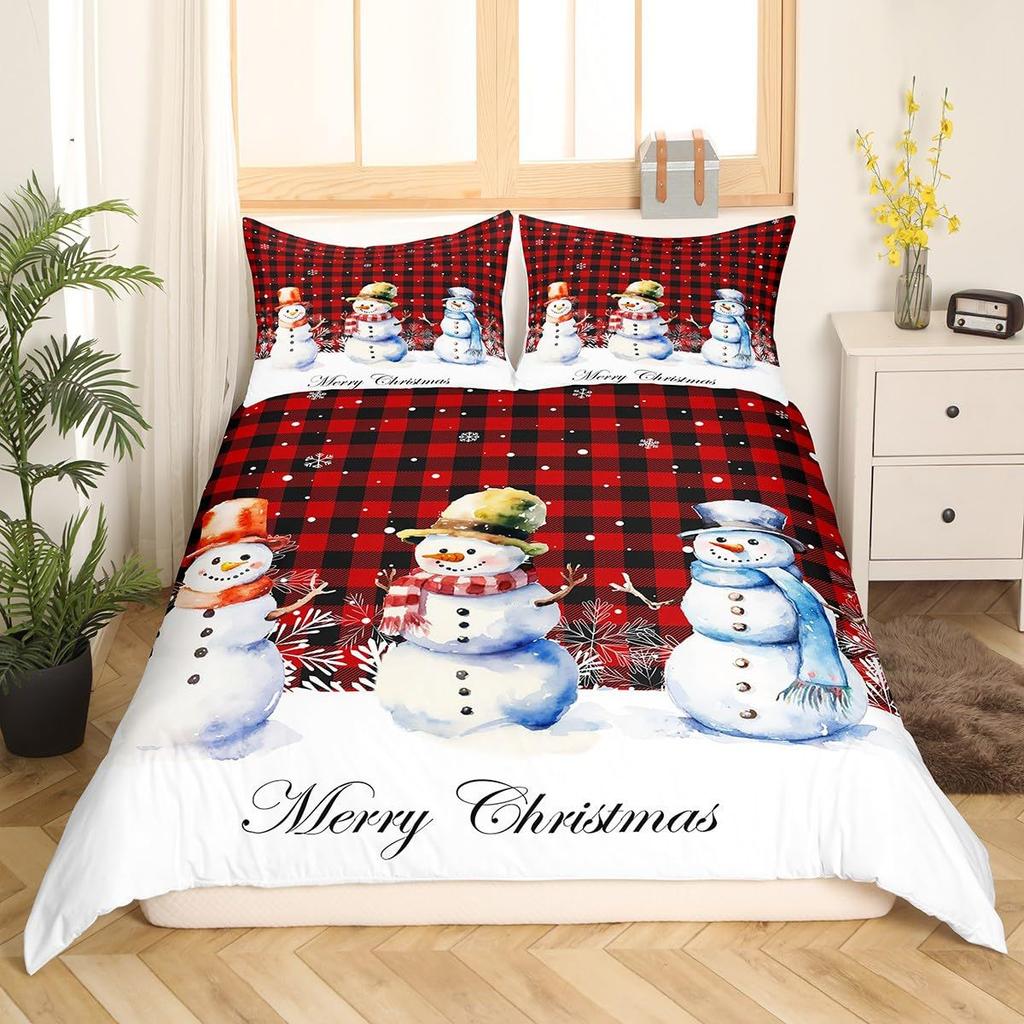 Christmas Snowman Down Comforter Set Bedding Set 3-piece Duvet Cover Set