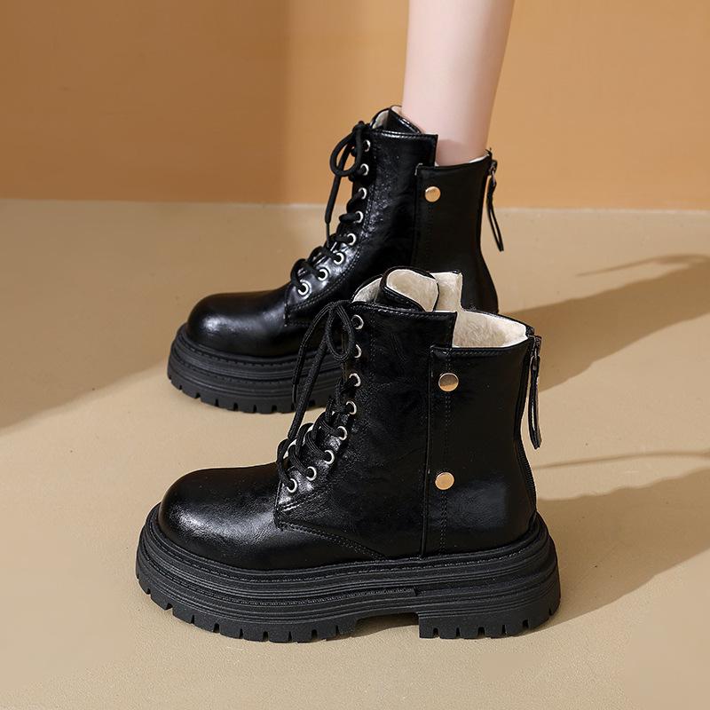 Women's Large Size Thickened Winter Warm Fur One Snow Boots Thickened Lining Ankle Boots Non-slip Hiking Sports Martin Boots