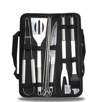BBQ Tool Set, Portable Oxford Bag, Grilling Utensils, Stainless Steel Grill, Spatula Brush, Outdoor Barbecue Accessories