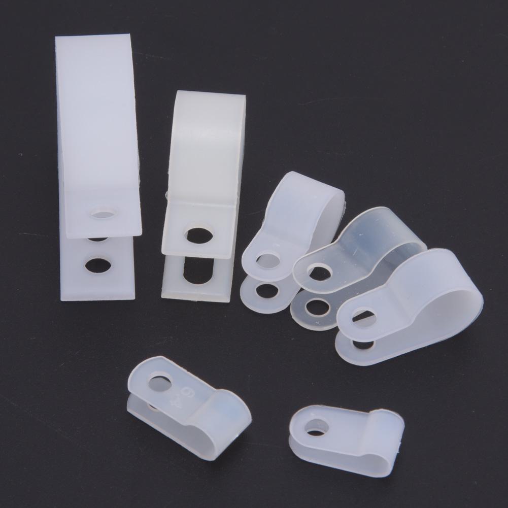 200 szt. Plastikowe Nylonowe Klamry Kablowe Typ R Typ P Klipsy do Przewodów Mocowania Pudełko Asortymentowe(Biały )