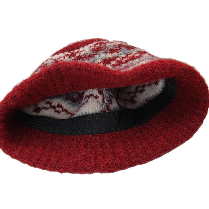 Fair Island Jacquard Retro Ethnic Style Knitted Hat Women's Autumn and Winter Versatile, Showing Small Face, Thickened Warm Wool Basin Hat Tide