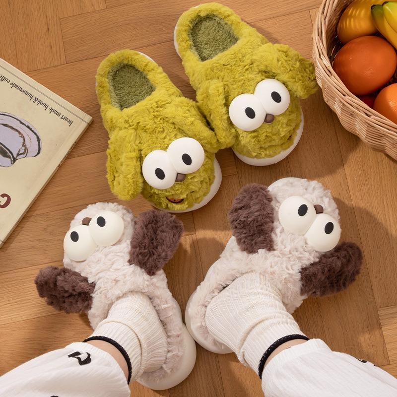 Cotton slippers women's autumn and winter outer wear cute puppy indoor home warm plush bag head thick bottom non-slip slippers