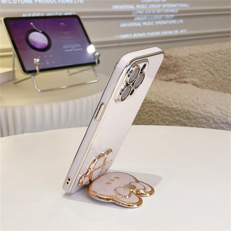 Lovely Rabbit Makeup Mirror Bracket Holder Plating Phone Case For Iphone 13 14pro 12 11pro Max X Xr Xs Protective Phone Holder