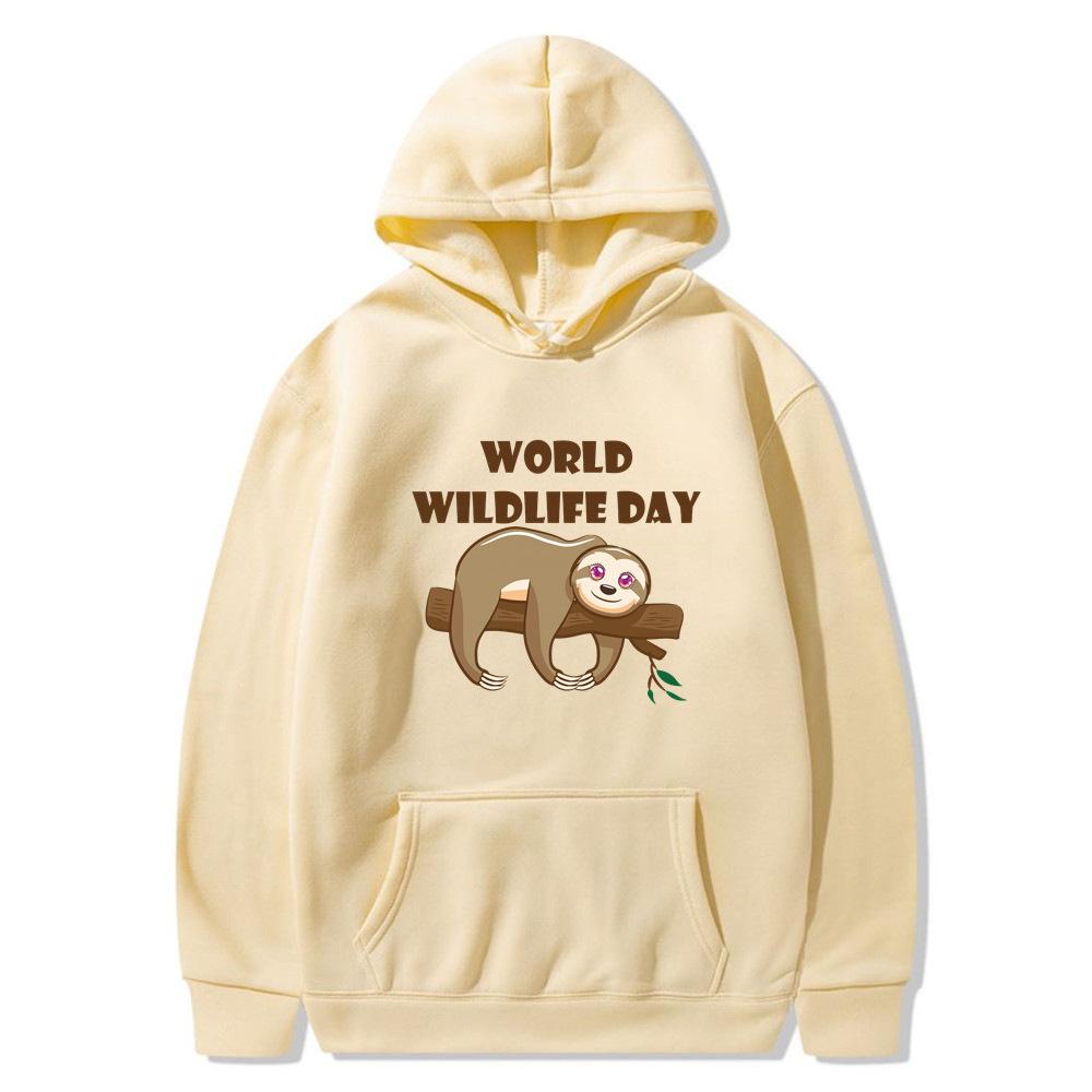 New World Wildlife Day hoodie sleeping bear print sweatshirt sweater autumn and winter velvet