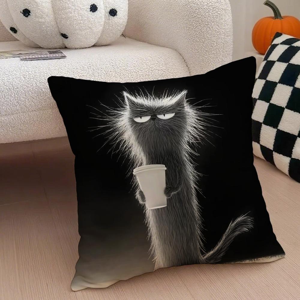 Fashion cute lovely funny black cats Cushion Cover Throw Pillow Cover Hidden Button Durable Polyester Chair Cushion
