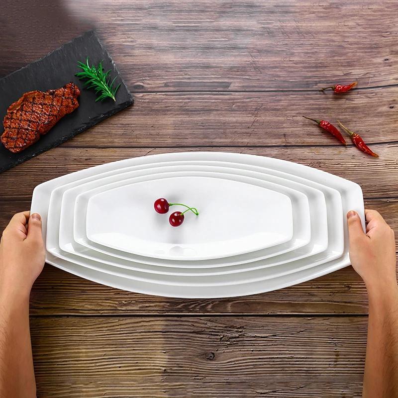 Large Steamed Fish Plate Tableware Boat Shaped Plate Set Platos White Ceramic Rectangular Fish Sushi Plate Sashimi Disc Plates