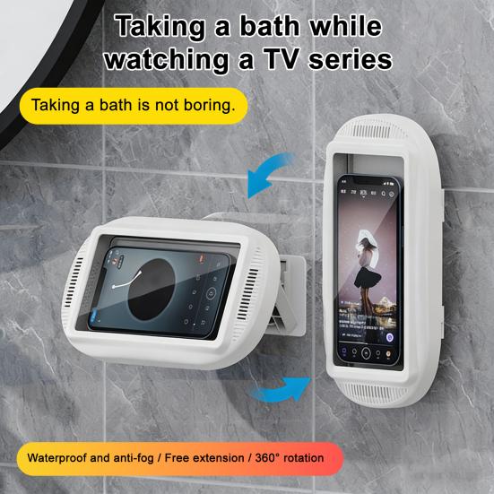 Uchwyt na telefon pod prysznic Wodoodporny Montowany na ścianie Lusterko łazienkowe Uchwyt na telefon Obrót o 360 stopni i Regulowane ramię Etui na telefon z ekranem dotykowym