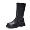 Genuine Leather Mid-Calf Rider Boots with Side Zipper, 2025 Autumn/Winter Fleece-Lined Cowhide Women's Mid-Heel Boots.