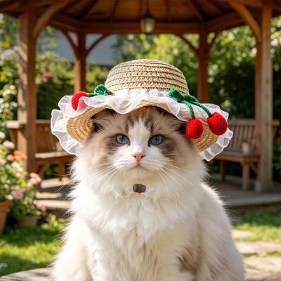 Fırfırlı Pet Hasır Şapka Sevimli Dantelli Fırfırlı Kedi Güneş Şapkası Kediler Küçük Köpekler İçin Tatlı Yaz Güneş Şapkası Dış Mekan Seyahat Kamp