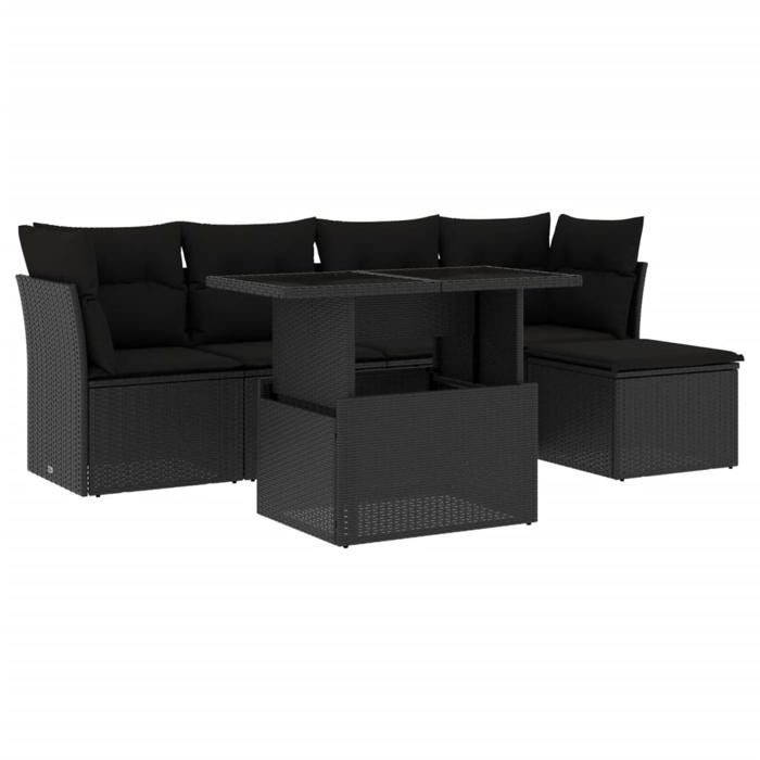 VidaXL Salon de jardin 6 pcs avec coussins noir résine tressée 3266545