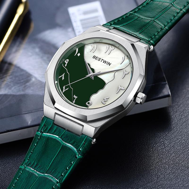 Fashon Bestwin Top Brand Men's Quartz Arabic numerals Leather Suitable For Daily Wear Festival Simple Business Waterproof Watch