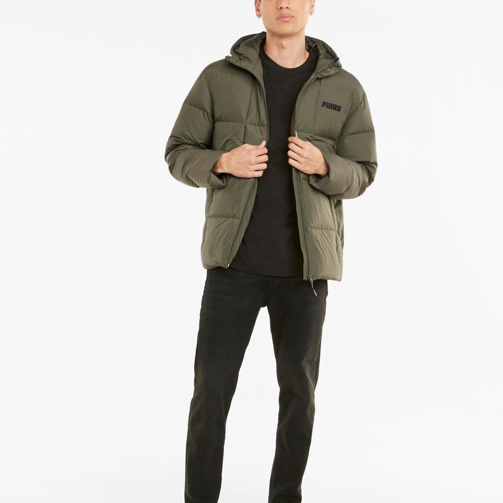 Puma Solid Color Hooded Logo Print Down Jacket Men outerwear Green 587722-44
