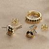 3-teiliges Set aus minimalistischen Creolen aus Edelstahl für Frauen, 10 mm, grüner Zirkonia, Blumenohrstecker, hypoallergener Modeschmuck