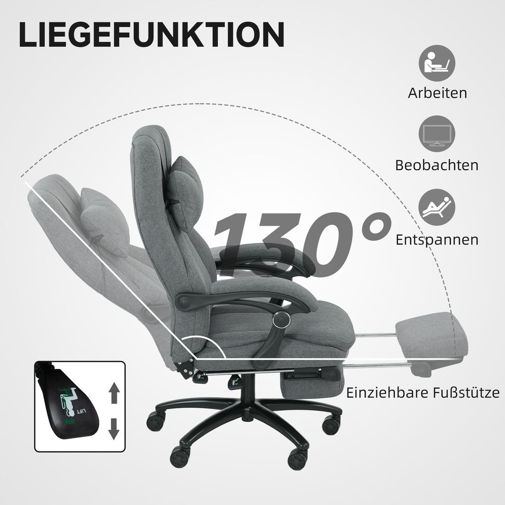 Massage Office Chair, USB Interface, Swivel Casters, Dark Grey
