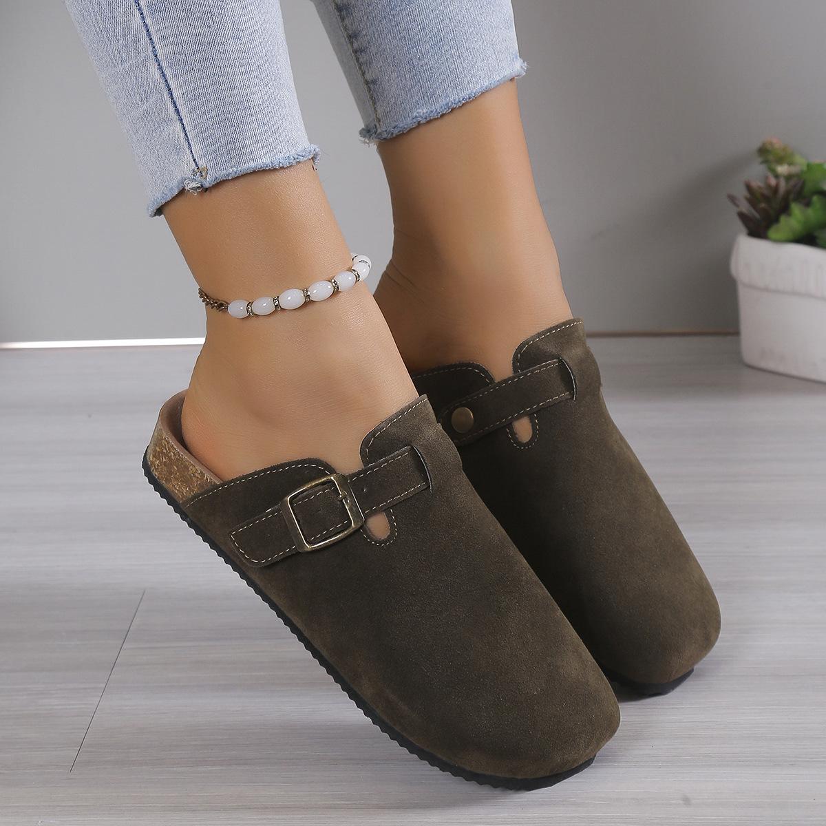 

New large-size bag head slippers female couple cork drag large-size shoes casual semi-lazy 46 армия зеленый
