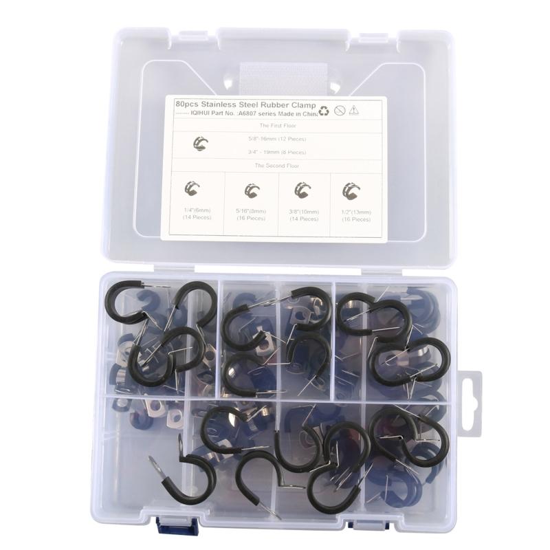 Upgraded Wire Clamps Assortment Kit Stainless Steel 304 Rubber Cushion Cable Clamps Pipe Clamp Set for Wiring Lines