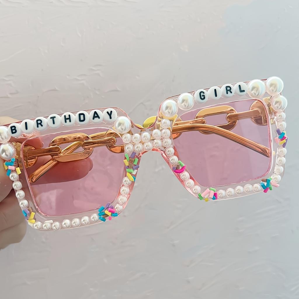 1pc Festive Oversized Square Birthday Glasses with Faux Decorations and Engraved Party Accessories