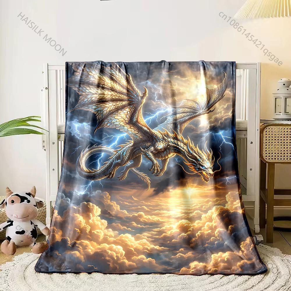 

1PC Golden dragon soaring amidst lightning Print Adult Children Warm Blankets Home Travel Car Soft Comfortable Luxury gifts 75x100cm