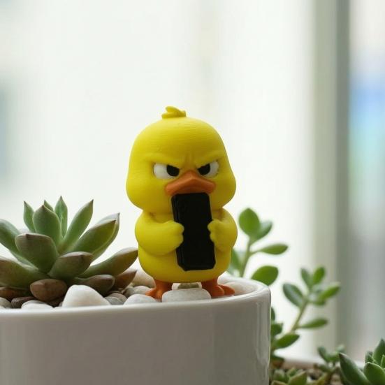 Funny Expression Decor 3D Printed Yellow Duck Figurine, Statue with Vivid Expressions, Modern Home Accent Cute Miniature Desktop Ornaments for Office