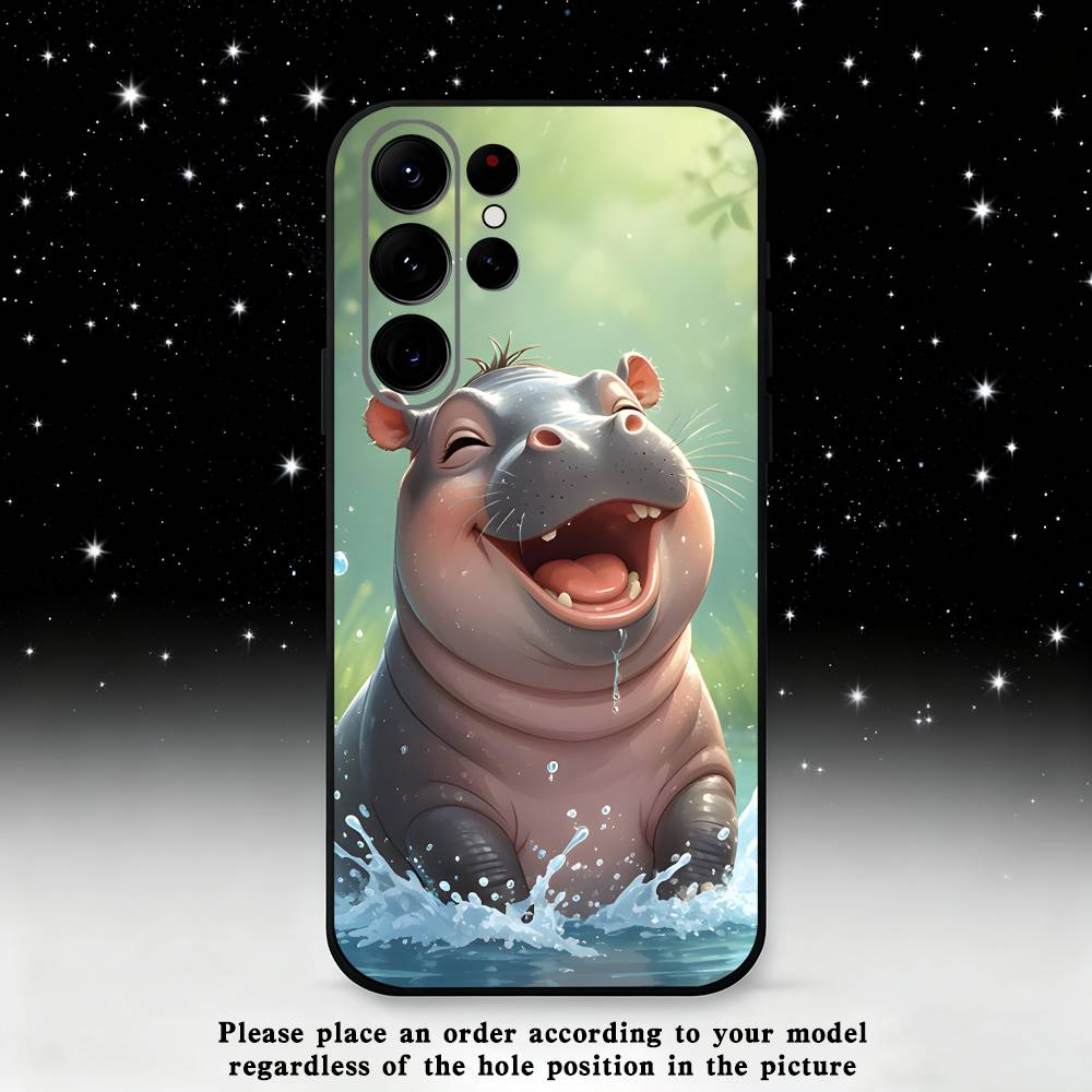Roztomilý Hroch Hippopotamus Pouzdro na Telefon Pro Samsung S25,S24,S21,S22,S23,S30,Ultra,S20,Plus,Fe,Lite,Note,10,9,5G Černý Kryt