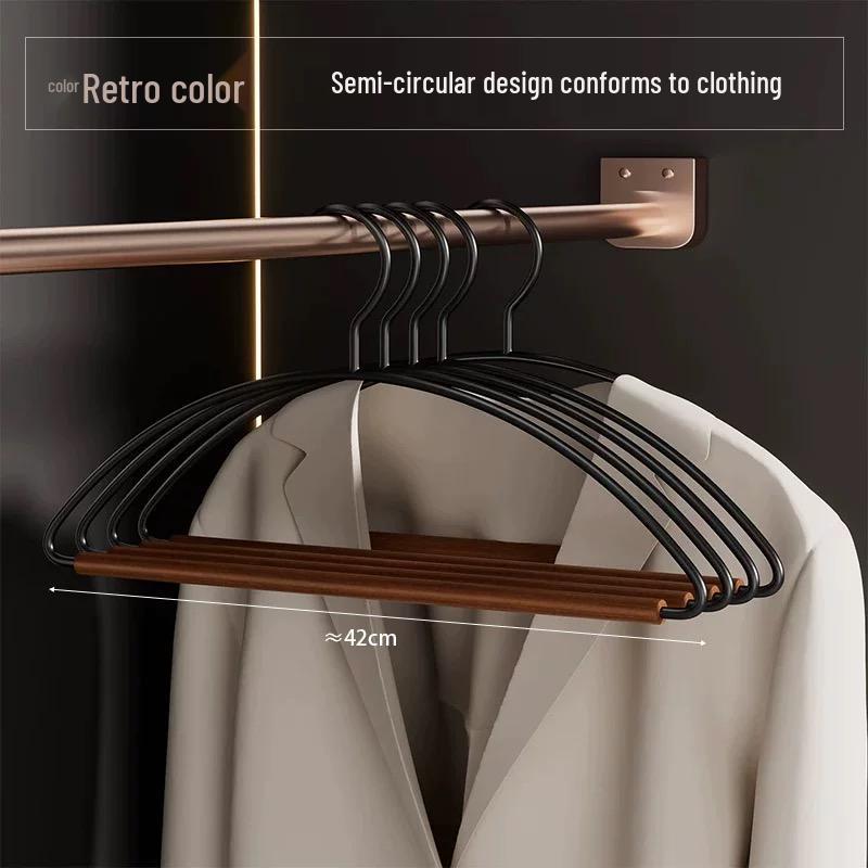 Nordic Style Iron & Beech Wood Luxury Clothes Hanger - High-Grade Solid Wood with Wide Shoulder and Anti-Corner Design.