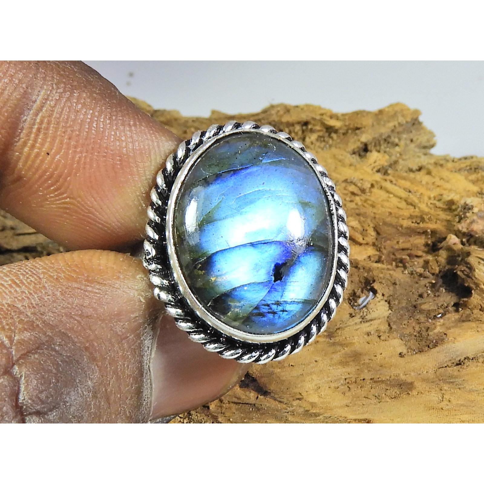

Natural Blue Labradorite Gemstone 925 Solid Sterling Silver Ring Size US-8 PG-254