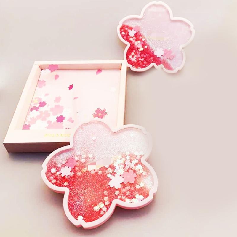 Glitter Coasters Cute Coasters for Drinks Ocean Rainbow Sakura Coasters With Glitter Quick Sand Flowing Drink Coasters