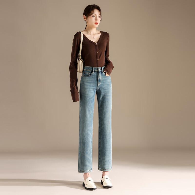 RAIN.CUN Women's High-Waist Straight Leg Ankle Jeans