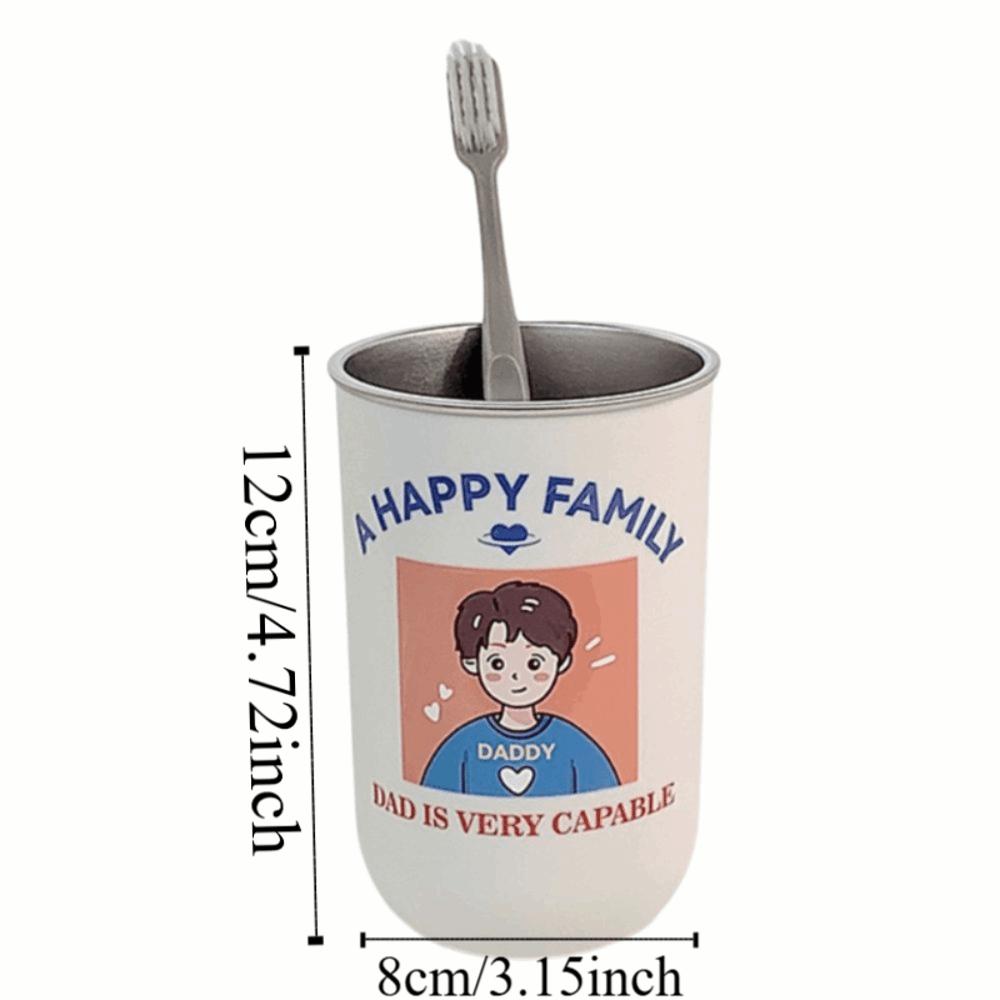 New Stainless Steel Toothbrush Cup Cartoon Pattern Drinking Mouthwash Cup Toothbrush Holder for Family