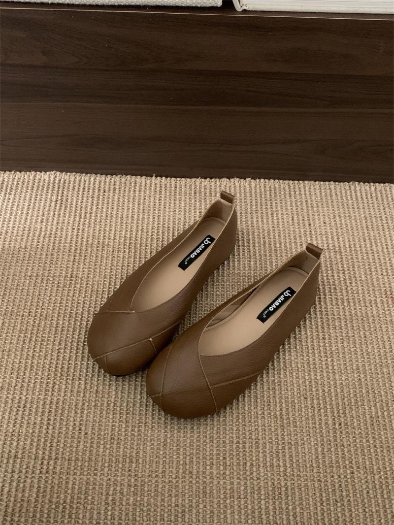 

Flat-soled single shoes women s shoes 2025 spring new soft-soled grandma shoes one pedal Doudou shoes gentle Mary Jane ladyshoes 39 коричневый